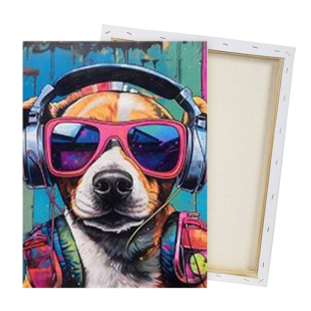 Music Dog - Framed Canvas Wall Art