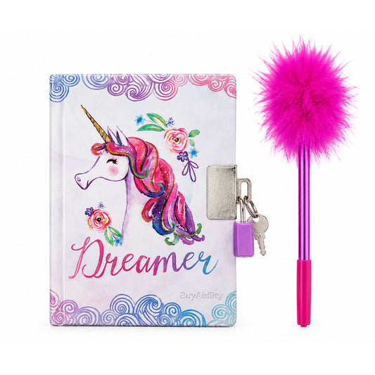 Dreamer Unicorn Mini Lockable Diary & Fluffy Pen Set