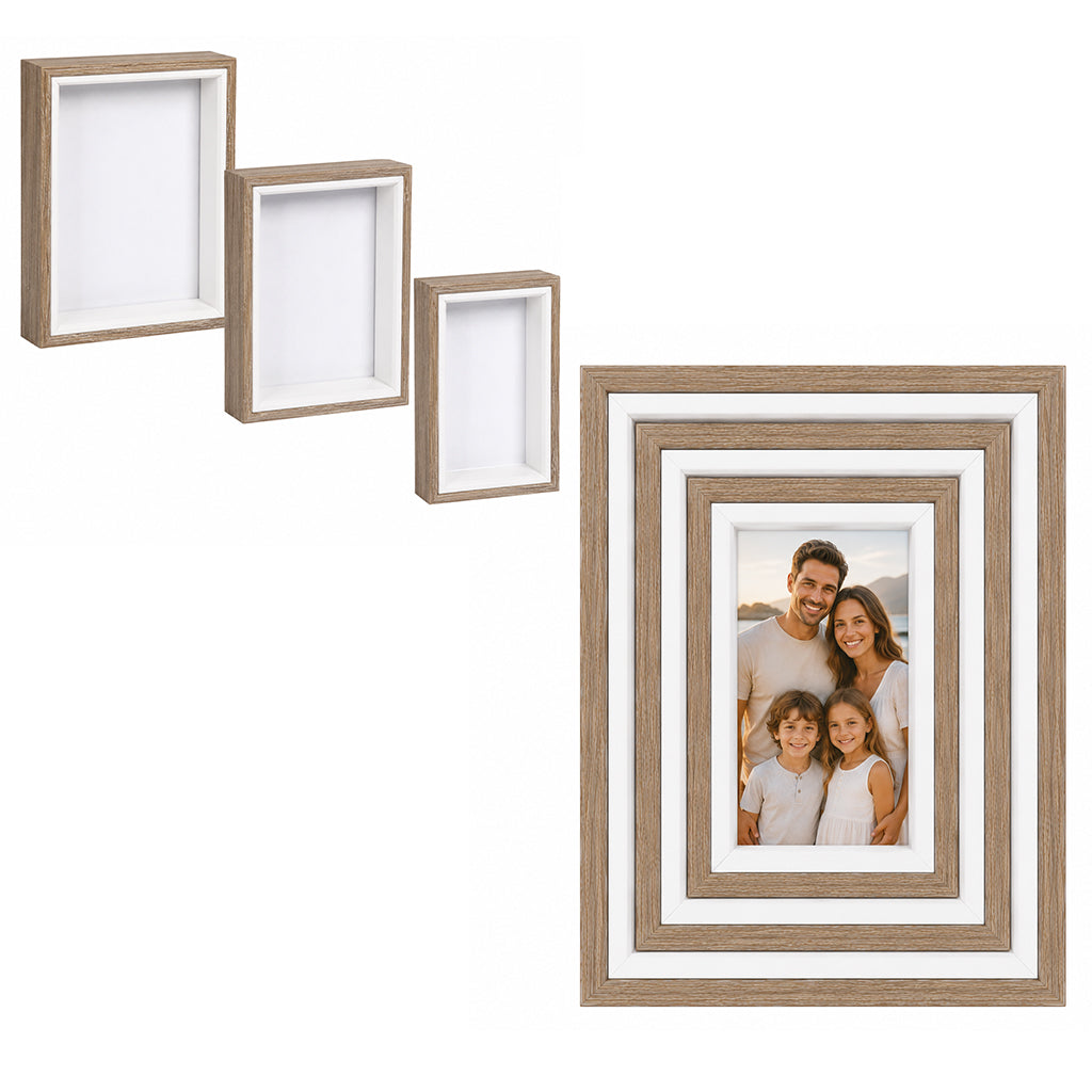 Wooden Photo Frame Set - 3-Piece Shadow Box Display - BuyAbility