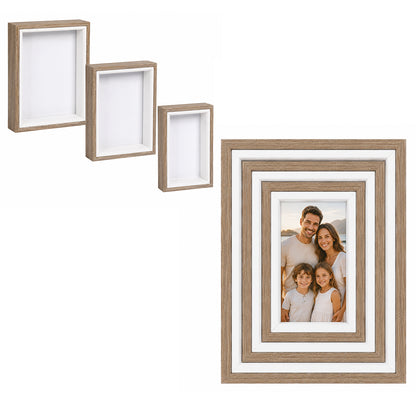 Wooden Photo Frame Set - 3-Piece Shadow Box Display - BuyAbility