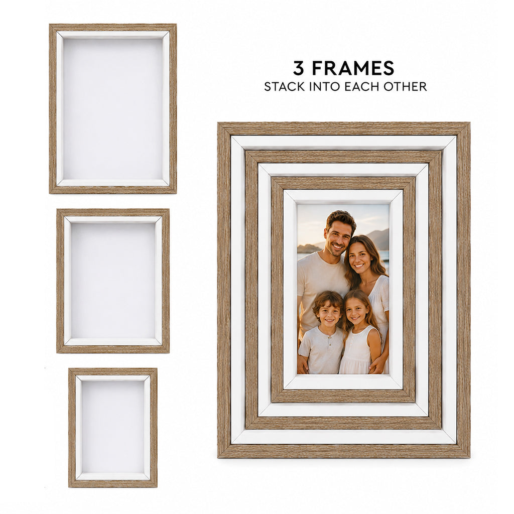 Wooden Photo Frame Set - 3-Piece Shadow Box Display - BuyAbility