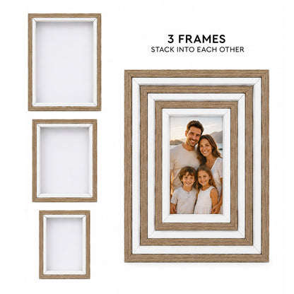 Wooden Photo Frame Set - 3-Piece Shadow Box Display - BuyAbility
