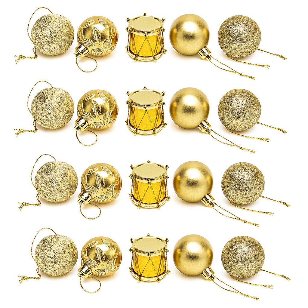 Mini Gold Christmas Baubles & Drums - 20pc Set