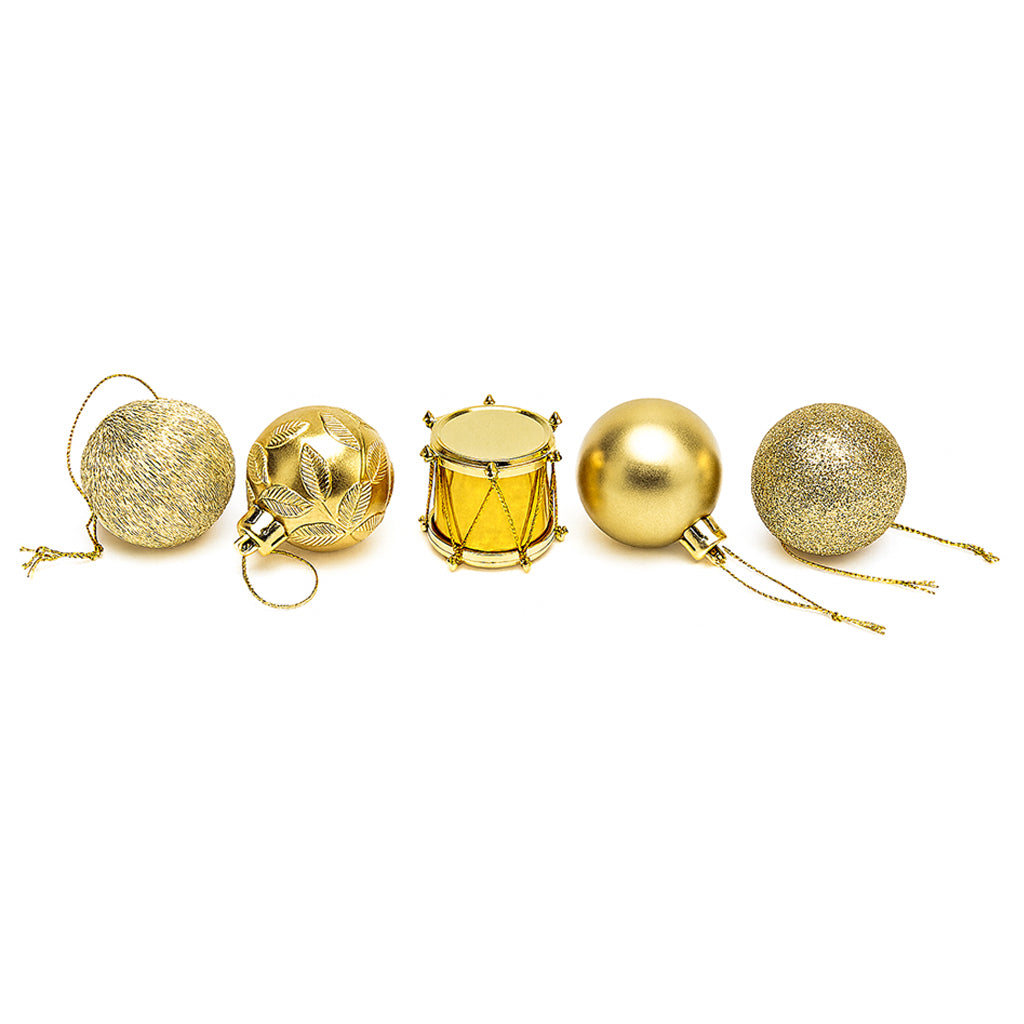 Mini Gold Christmas Baubles & Drums - 20pc Set