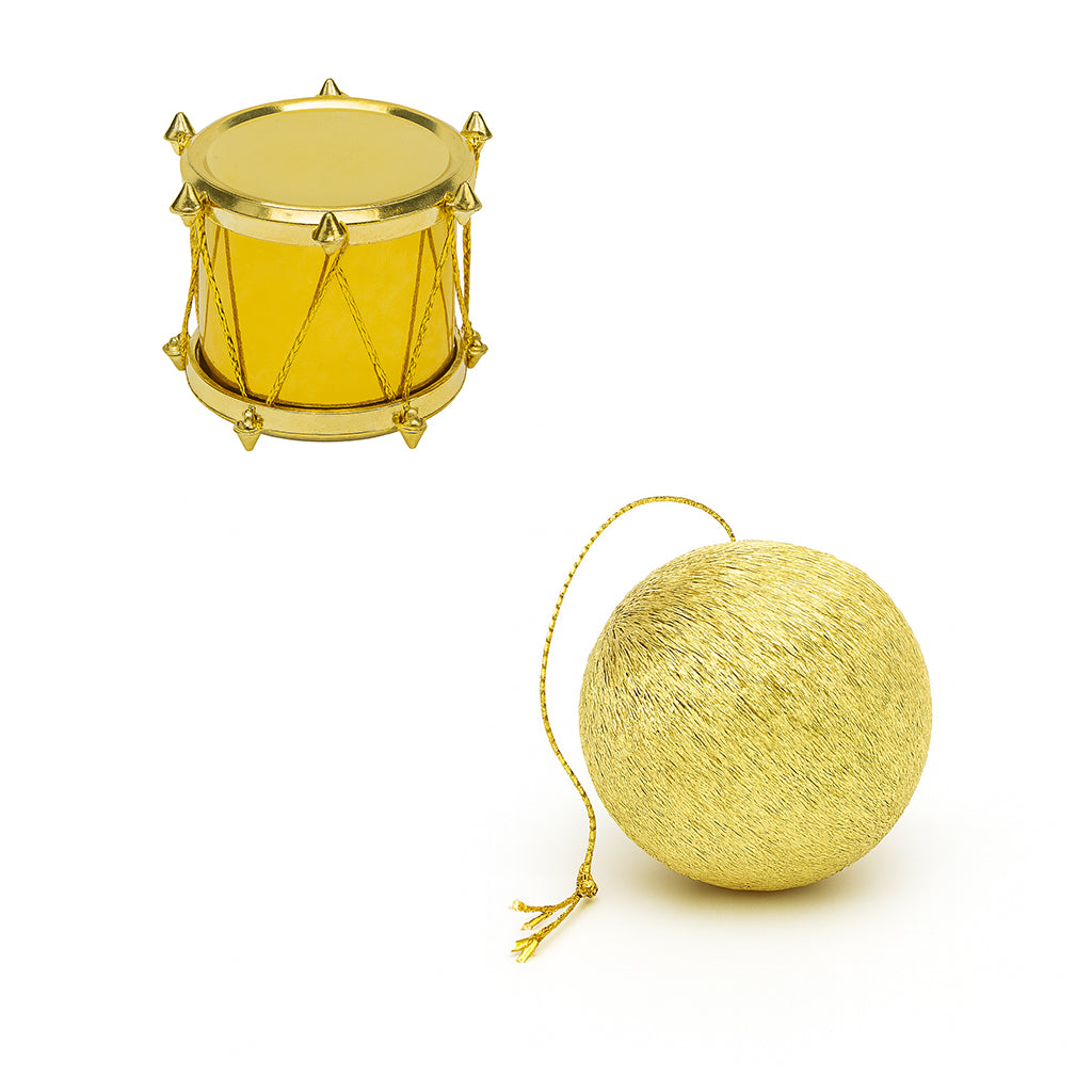 Mini Gold Christmas Baubles & Drums - 20pc Set