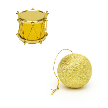 Mini Gold Christmas Baubles & Drums - 20pc Set