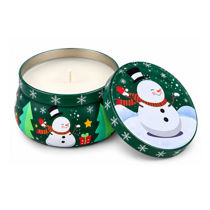Festive Christmas Snowman Candle in Green Decorative Tin