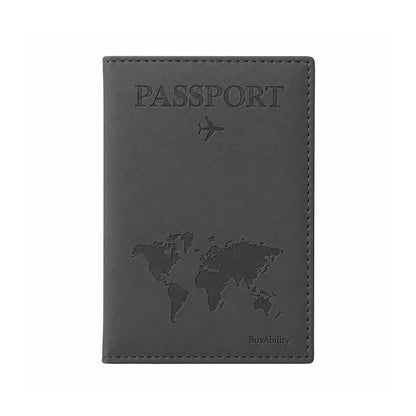Travel Passport Cover with World Map Design - Dark Grey