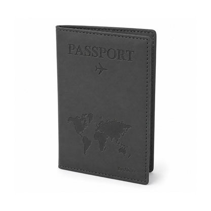 Travel Passport Cover with World Map Design - Dark Grey
