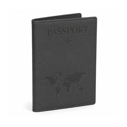 Travel Passport Cover with World Map Design - Dark Grey