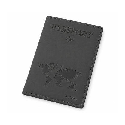 Travel Passport Cover with World Map Design - Dark Grey