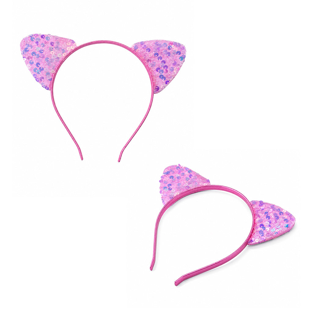 Sequin Sparkle Cat Ears Headband Pink - BuyAbility