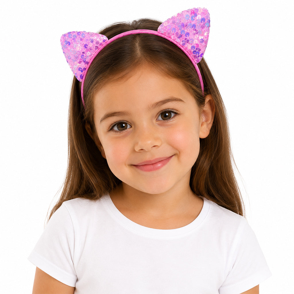 Sequin Sparkle Cat Ears Headband Pink - BuyAbility