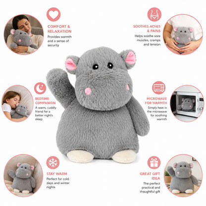 Grey Hippo Microwavable Plush Heating Pad - BuyAbility