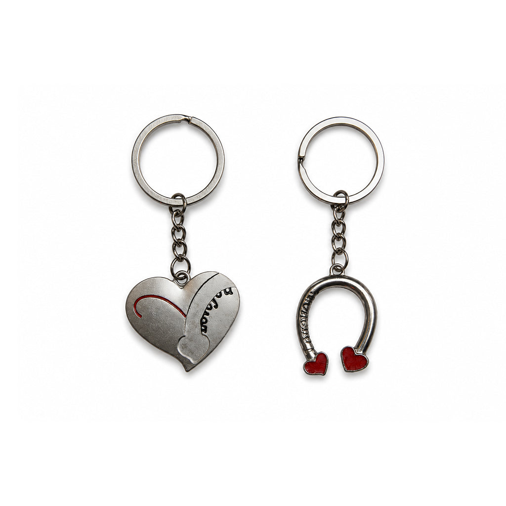 Lucky Love Matching Heart & Horseshoe Keyring Set