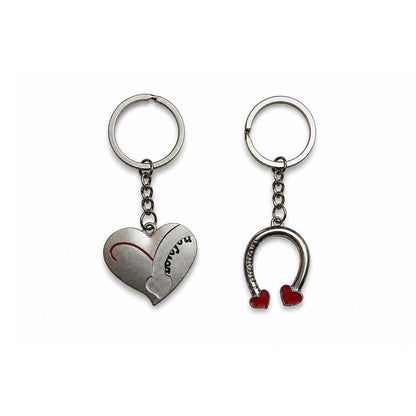 Lucky Love Matching Heart & Horseshoe Keyring Set