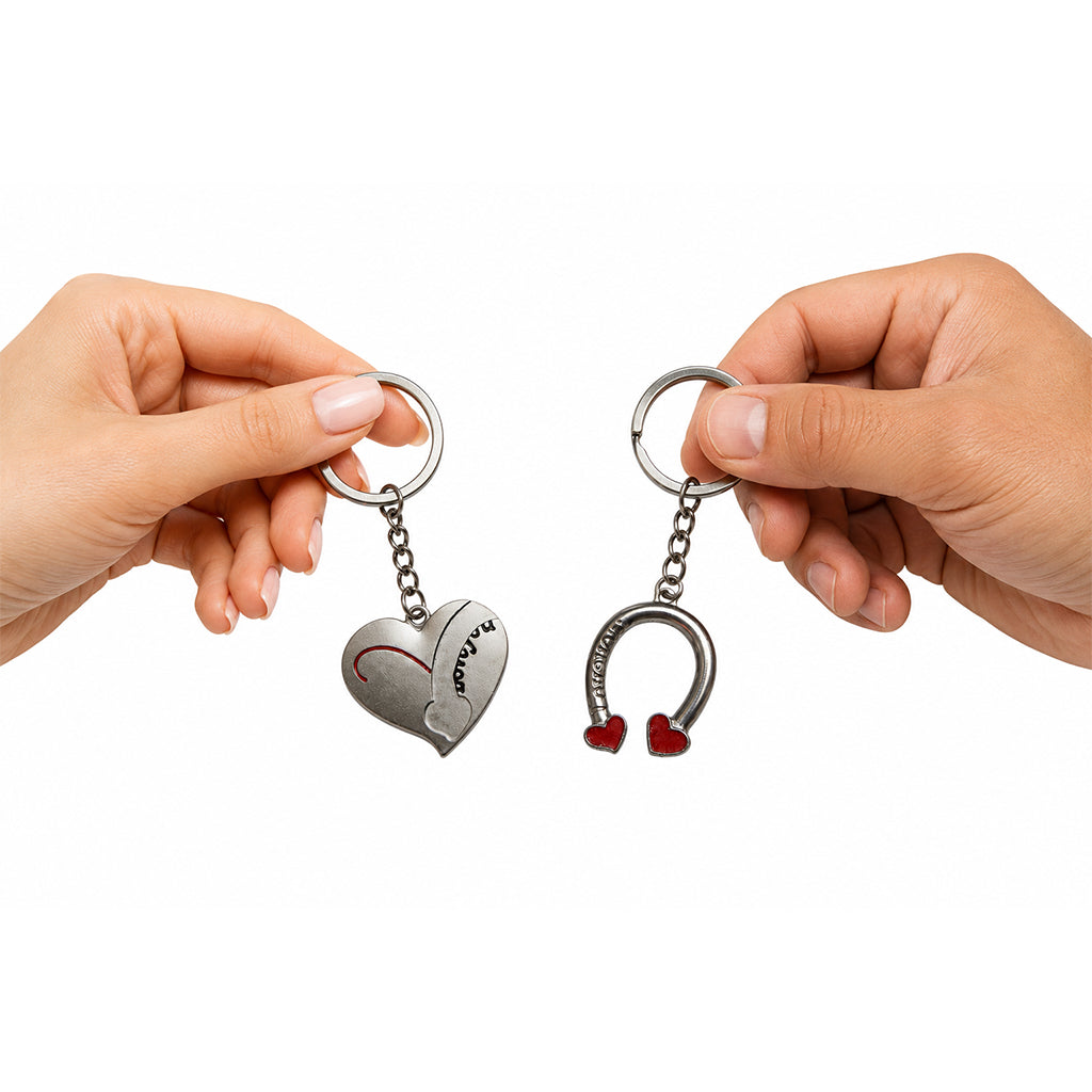 Lucky Love Matching Heart & Horseshoe Keyring Set