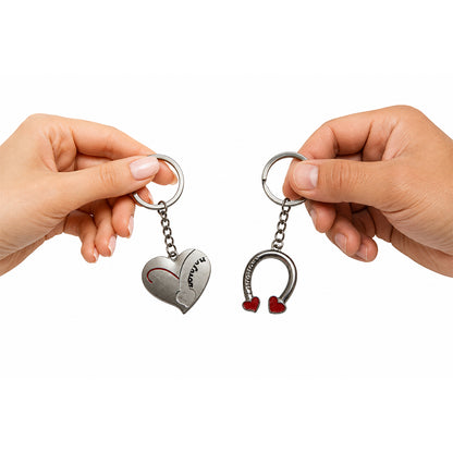 Lucky Love Matching Heart & Horseshoe Keyring Set