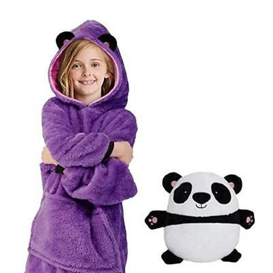 Panda - Novelty Fold Up Pillow Fleece Kids Hoodie