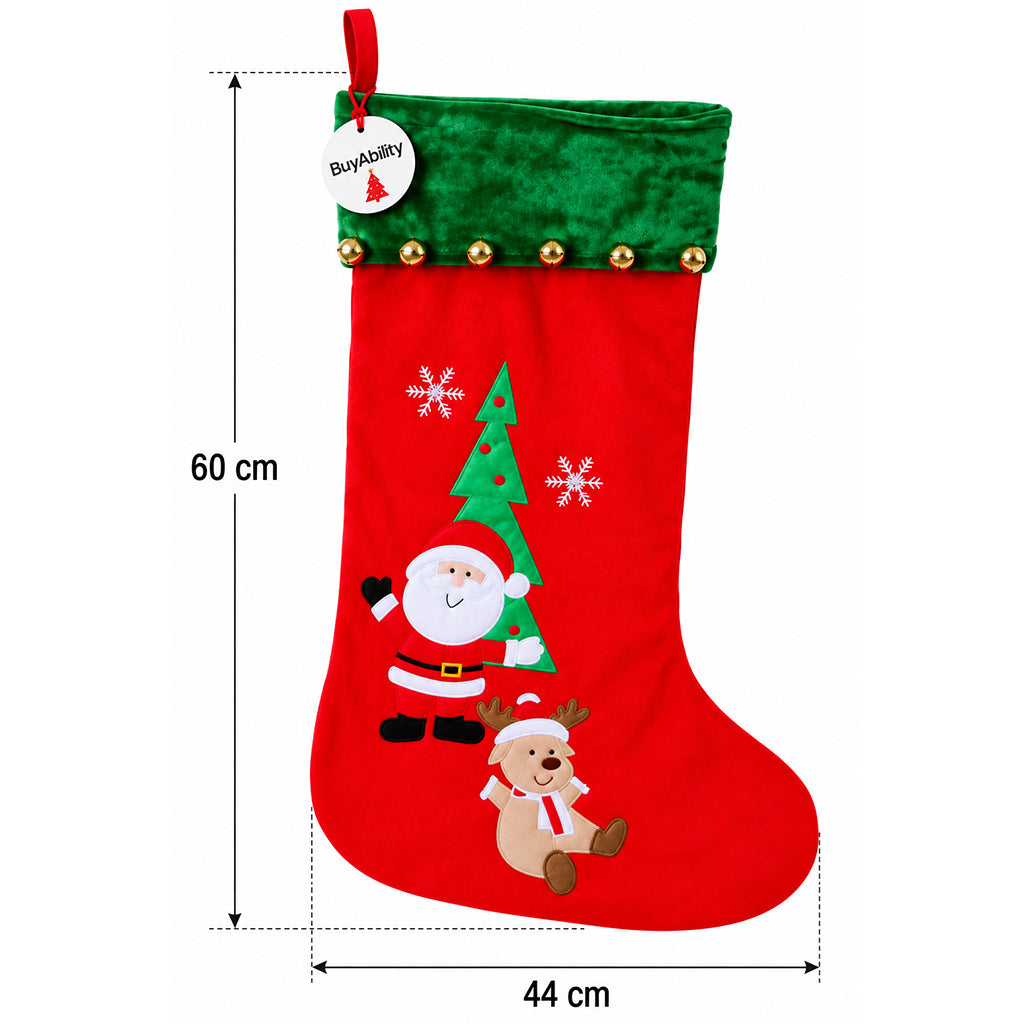 Extra Large Christmas Stocking with Bells - 60cm