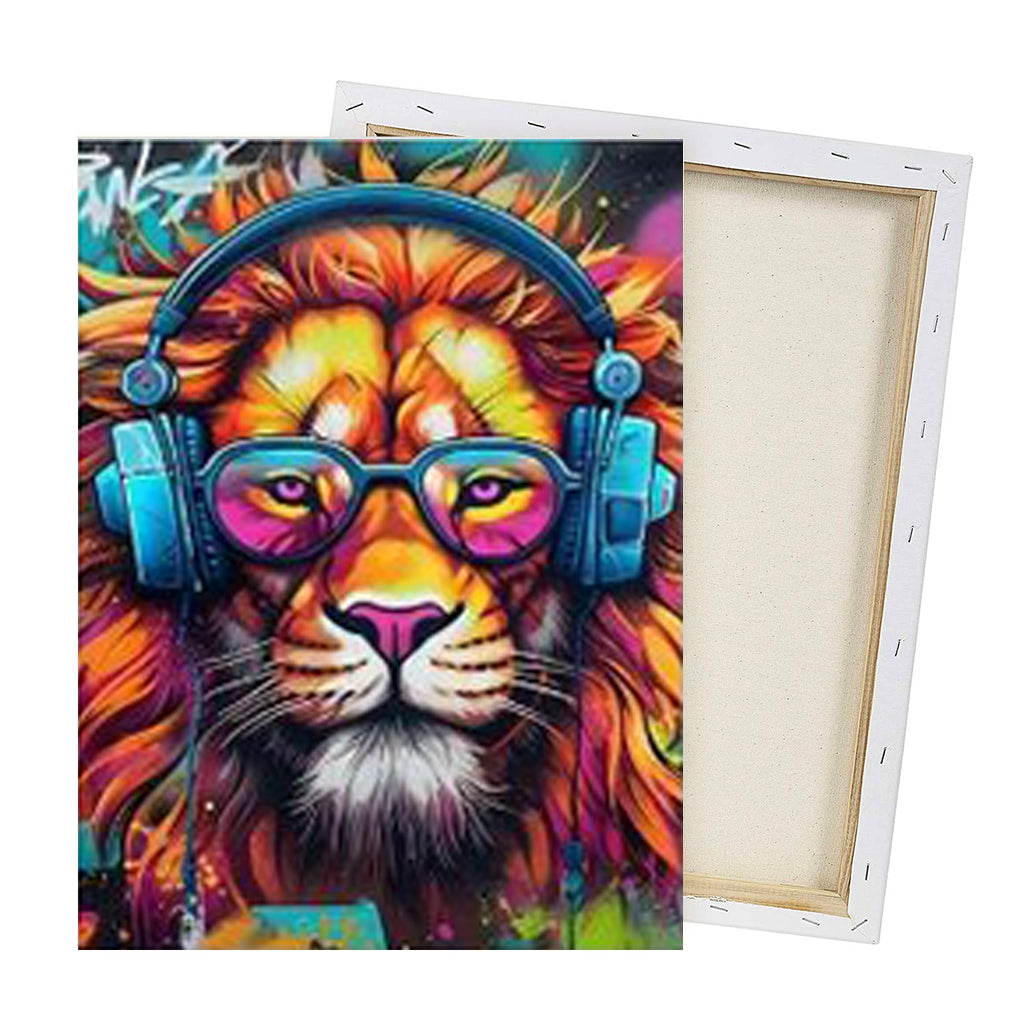 Music Lion - Framed Canvas Wall Art