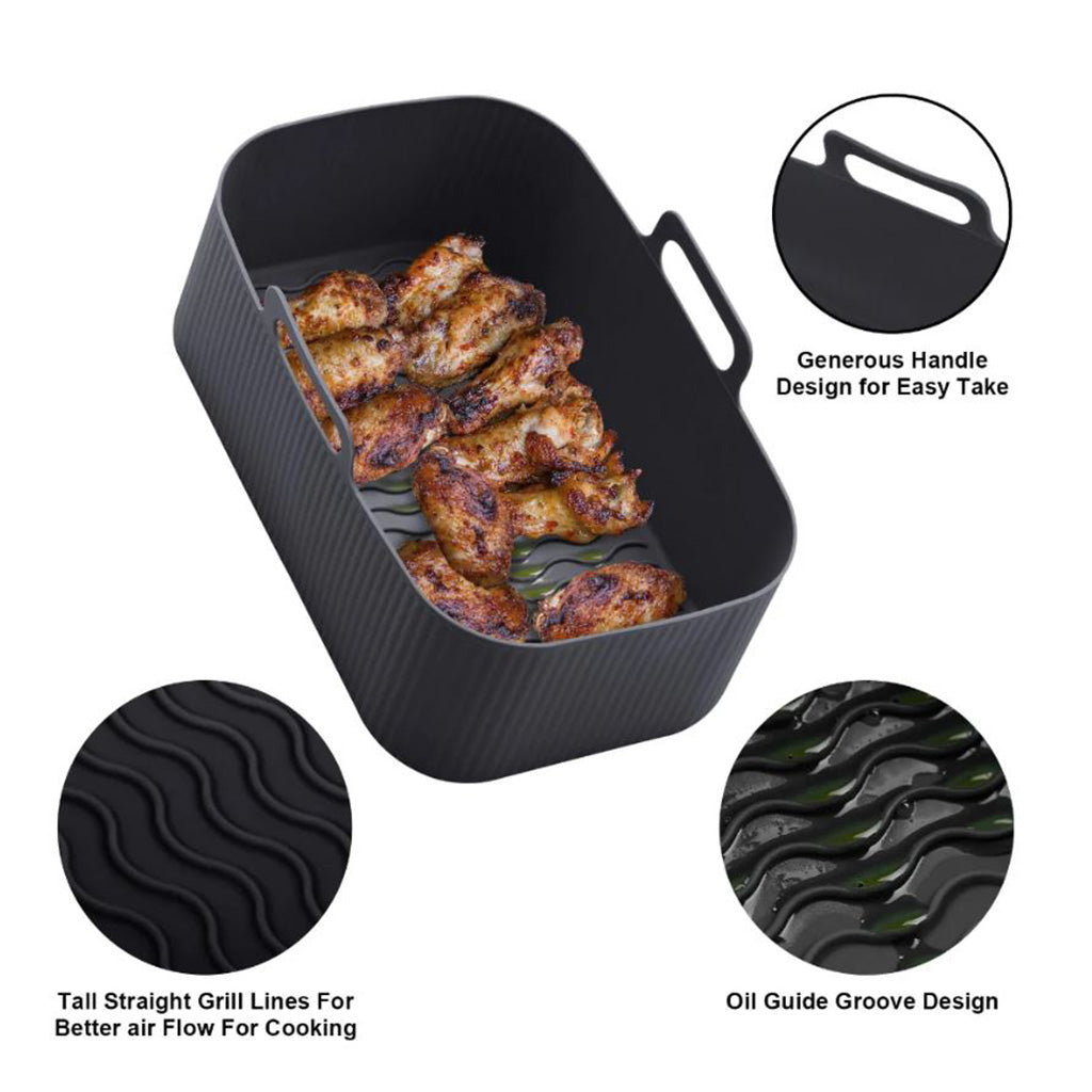 Rectangular Silicone Air Fryer Tray - Black