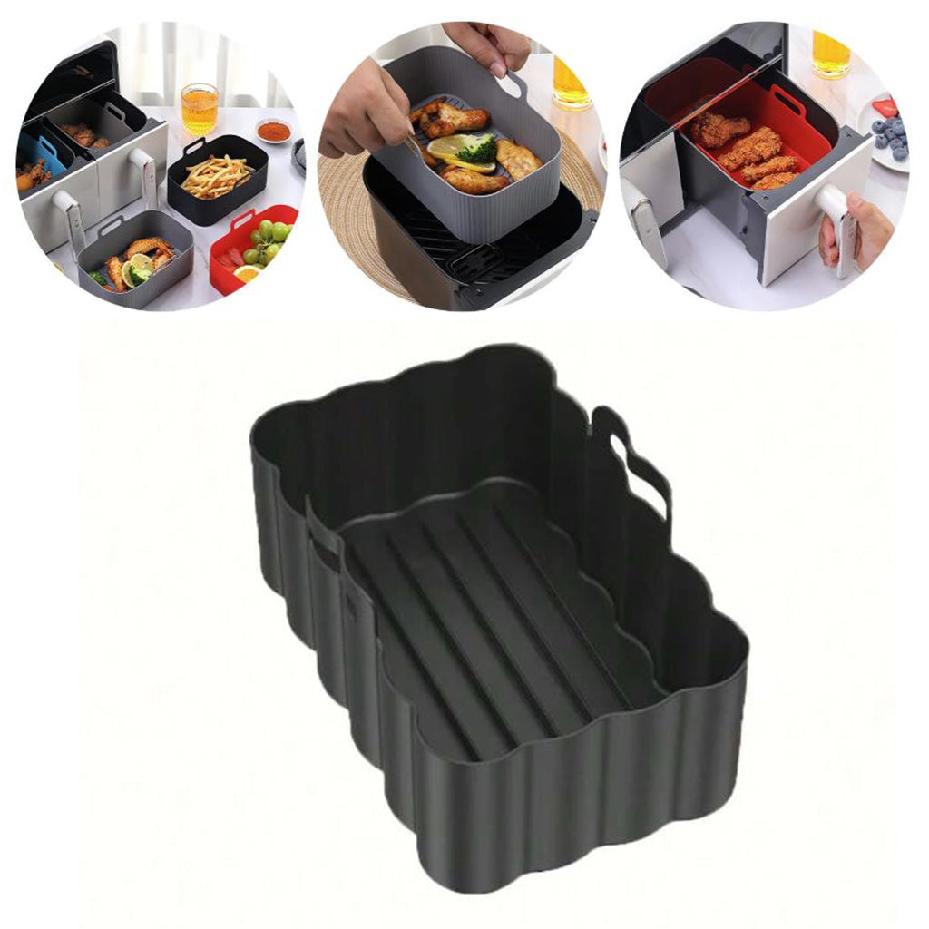 Rectangular Silicone Air Fryer Tray - Black