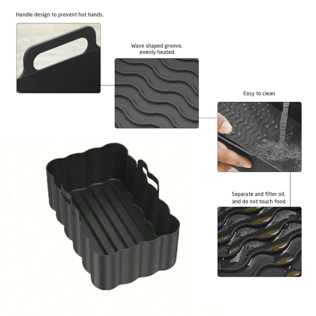 Rectangular Silicone Air Fryer Tray - Black