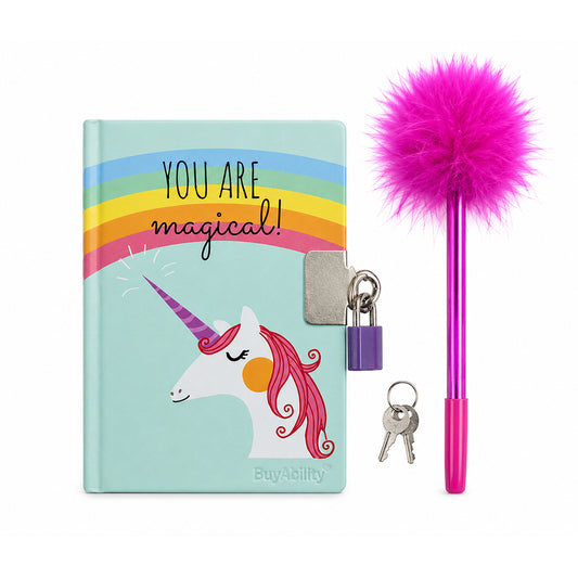 Magical Unicorn Mini Lockable Diary with Fluffy Pen
