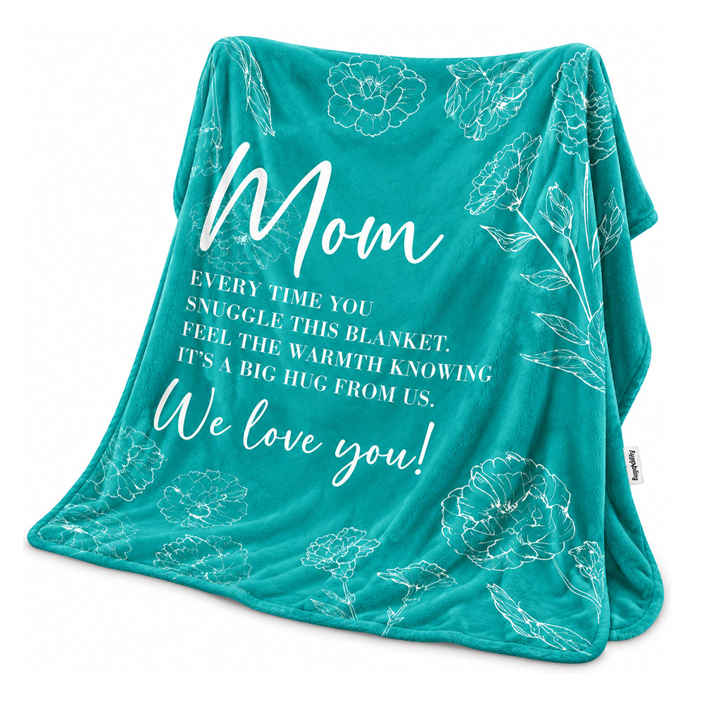 Teal Mom We Love You Floral Fleece Blanket