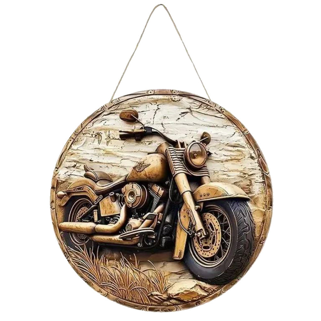 Round Motorbike Wooden Sign - 20cm