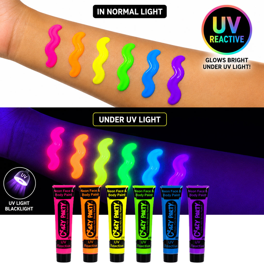 UV Reactive Neon Face and Body Paint Set of 6 - BuyAbility