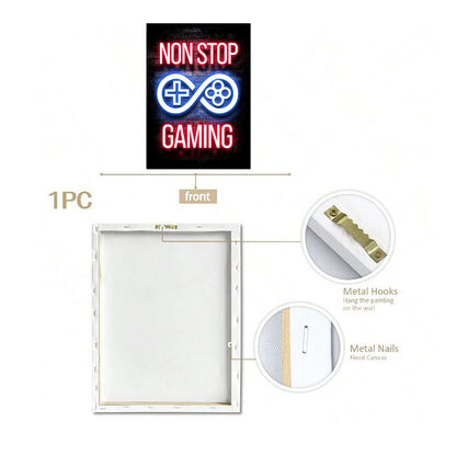 Non Stop Gaming - Framed Canvas Wall Art