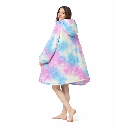 Over-sized Tie Dye Blue Purple and Yellow Fleece Hoodie - One Size - BuyAbility