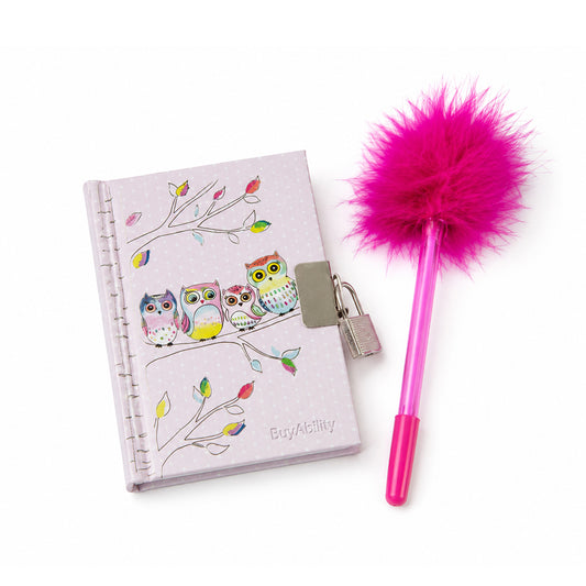 Mini Owl Lockable Diary Set with Marabou Pen