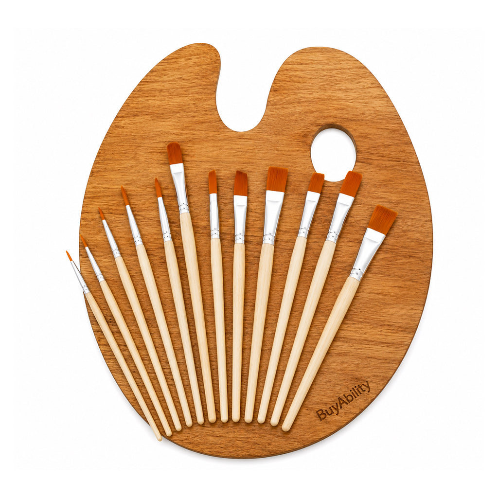13-Piece Artist Paint Brush & Wooden Palette Set