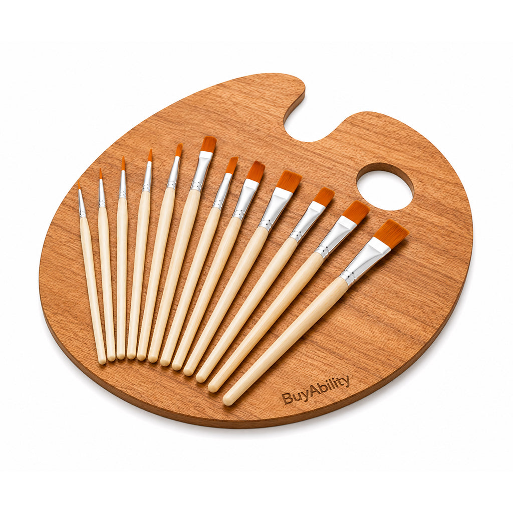13-Piece Artist Paint Brush & Wooden Palette Set