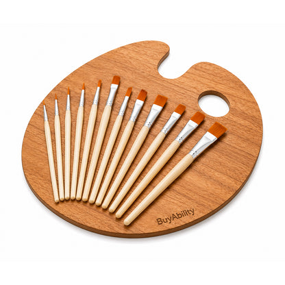 13-Piece Artist Paint Brush & Wooden Palette Set
