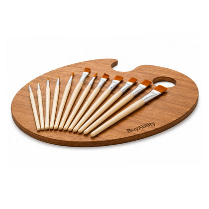 13-Piece Artist Paint Brush & Wooden Palette Set
