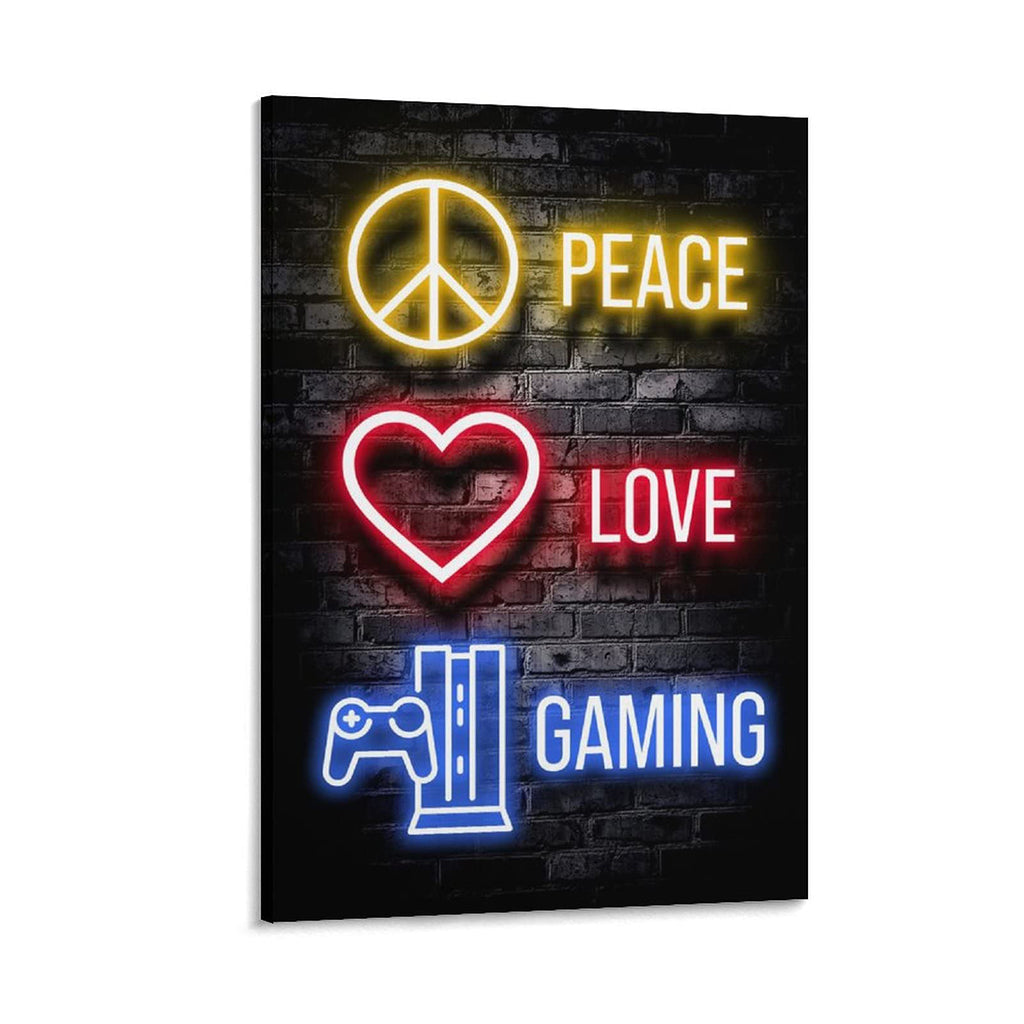 Peace. Love. Gaming - Framed Canvas Wall Art