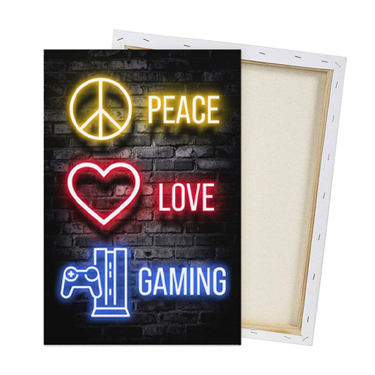 Peace. Love. Gaming - Framed Canvas Wall Art