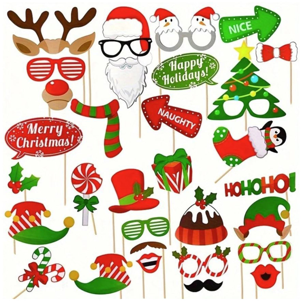 Christmas Photo Booth Props - 35-Piece Set