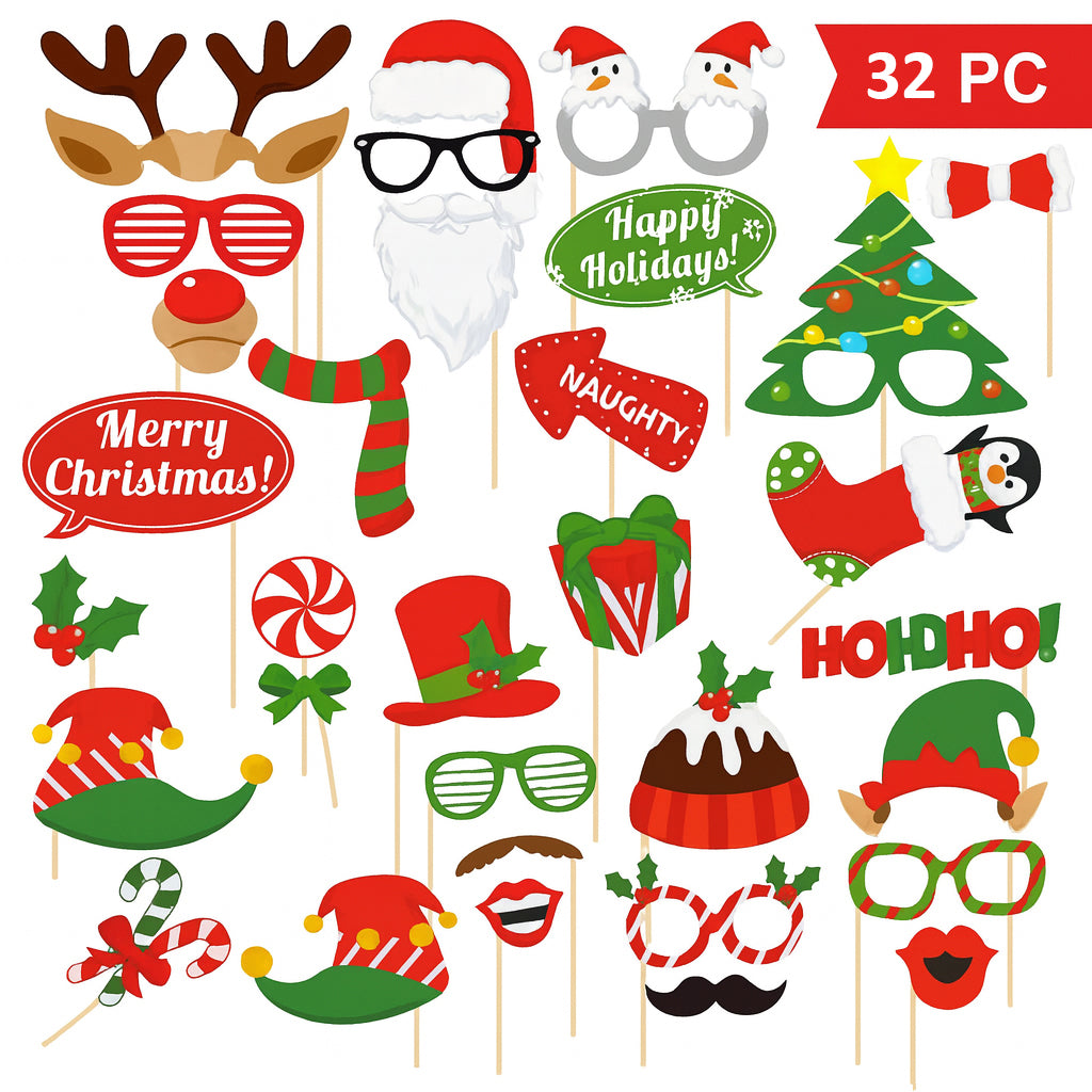 Christmas Photo Booth Props - 35-Piece Set