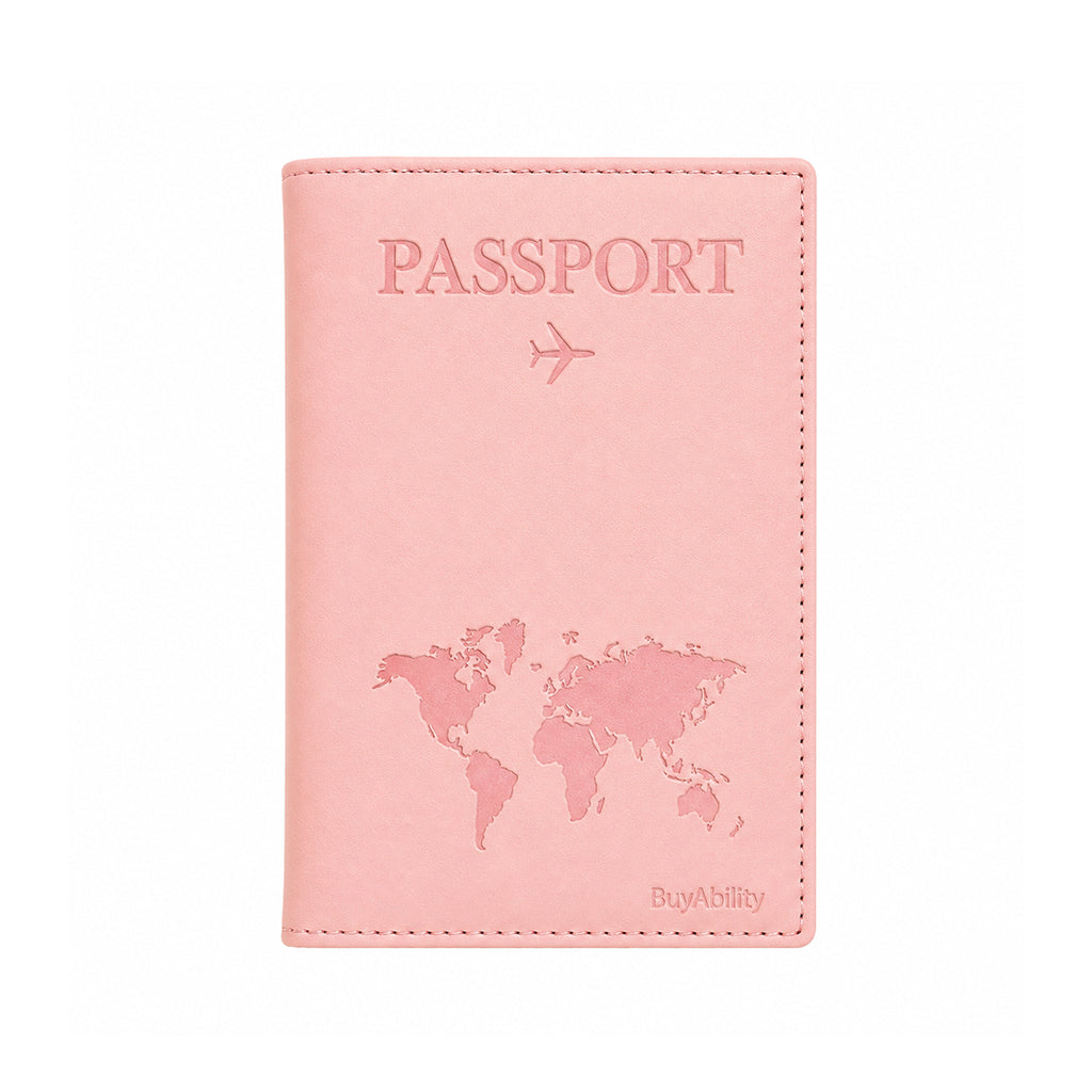 Travel Passport Cover with World Map Design - Peach Pink