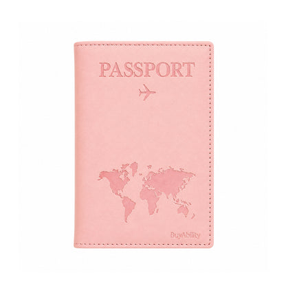 Travel Passport Cover with World Map Design - Peach Pink