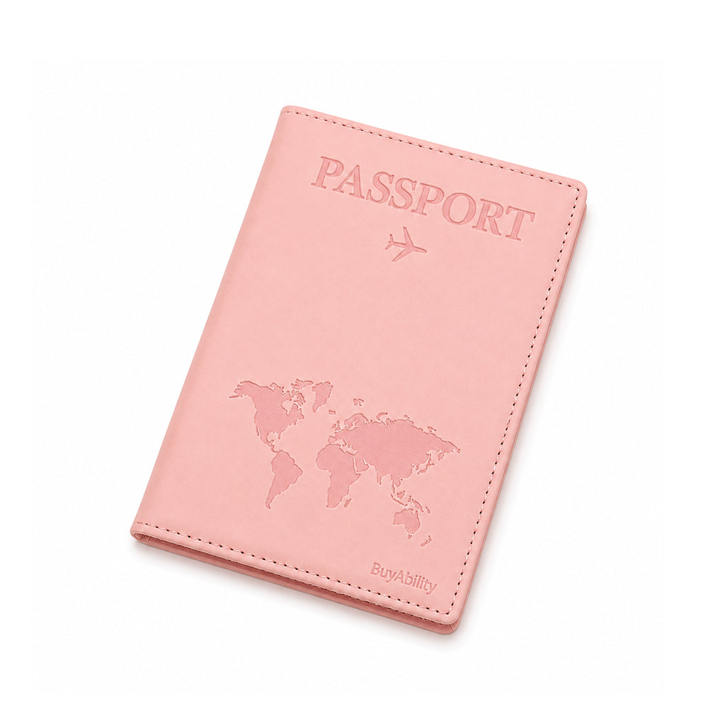 Travel Passport Cover with World Map Design - Peach Pink