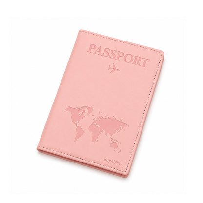 Travel Passport Cover with World Map Design - Peach Pink