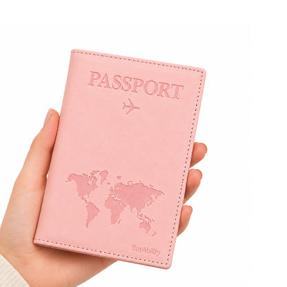 Travel Passport Cover with World Map Design - Peach Pink