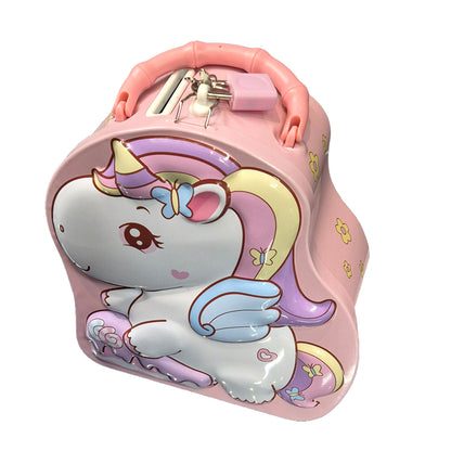Peach Pink Unicorn Metal Coin Bank
