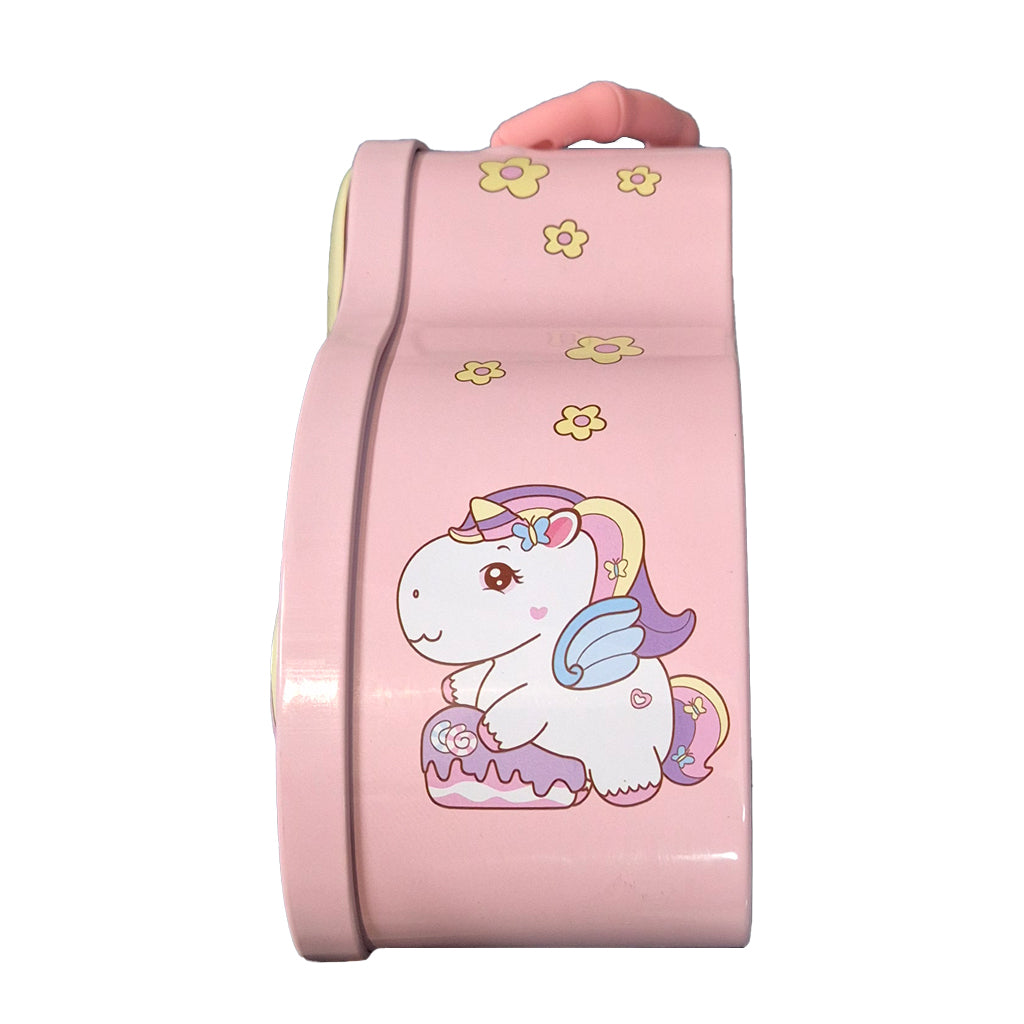 Peach Pink Unicorn Metal Coin Bank